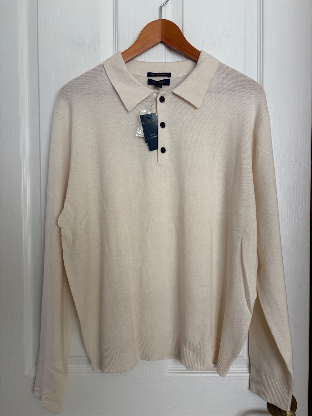 NWT - Club Room Cream Long-Sleeve Cashmere Polo